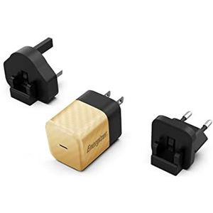 Energizer - Snellader USB-C 20 W - zonder kabel - 3 stopcontacten inbegrepen (EU/US/UK) - goudkleurig