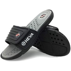 HEVA - Heren Slide Sandalen - Zwart Grijs - Badslippers