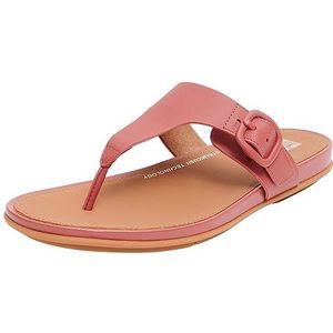 Fitflop Dames Gracie rubberen gesp lederen teenslippers plat, Dusky Rood, 43 EU