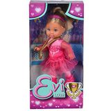 Simba 105733645 Evi Love Ice Skating, speelpop als kunstschaatser in een roze kostuum, met schaatsen, medaille, haarband, 12 cm, vanaf 3 jaar