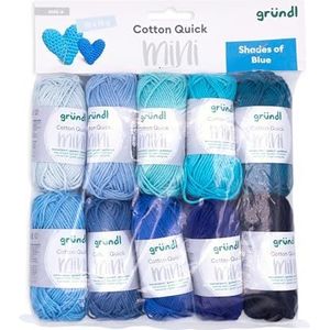 Gründl Wol Cotton Quick Mini Shades of Blue Set voor breien en haken 10 x 15 g, 100% katoen, 15 g / 37 m, blauw