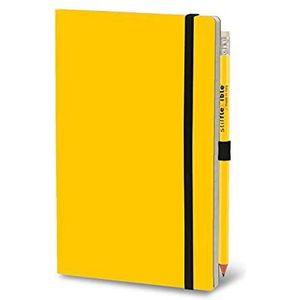 Stifflex Premium klassiek notitieboek, gelinieerd/basic, geel, met potlood met elastiek, 13 x 21 cm, M A5, klassiek notitieboek, dagboek, dagelijks notitieblok, hardcover