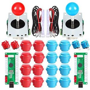 EG STARTS USB controller voor pc-game, 2 x 5-pins stick + 4 x 24 mm + 16 x 30 mm toetsen voor arcade-games, doe-het-zelf kasten, onderdelen, Mame SNK KOF, Raspberry Pi Retropie-projecten en rood/blauw