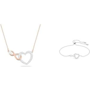 Swarovski Infinity ketting, Oneindigheidssymbool en hart, Wit, Gemengde metaalafwerking & Swarovski Infinity armband, Oneindigheidssymbool en hart, Wit, Rodium toplaag