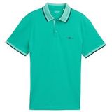 TOM TAILOR - Shirt - Groen/Zwart - Jersey - Polokraag, Knoopsluiting, Kwartmouw
