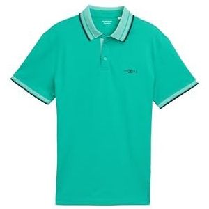 TOM TAILOR - Shirt - Groen/Zwart - Jersey - Polokraag, Knoopsluiting, Kwartmouw