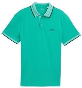 TOM TAILOR - Shirt - Groen/Zwart - Jersey - Polokraag, Knoopsluiting, Kwartmouw