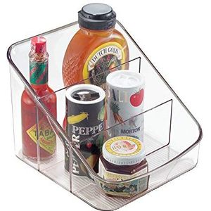 iDesign Opbergdoos met 3 compartimenten, grote plastic container voor verpakte voedingsmiddelen of specerijen, voedselcontainer, transparant