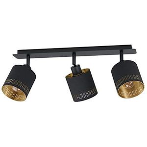 EGLO Esteperra Plafondlamp, 3-lichts woonkamerlamp, vintage, retro, plafondlamp van staal en textiel in zwart en goud, spot met E27-fitting