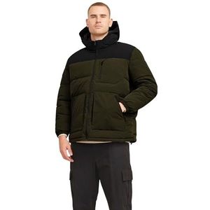 JACK & JONES Gewatteerde herenjas, plussize, donkergroen - zwart, 6XL