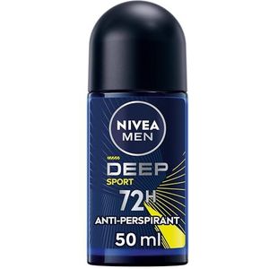NIVEA MEN Deep Sport Deo Roll-on 50 ml, Deodorant für Herren, angereichert mit Aktivkohle für 72h Schutz, Deodorant Roll-On Antitranspirant für Sport