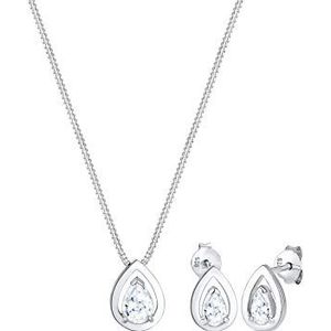 Elli Sieradenset voor dames halsketting + oorbellen druppel 925 zilver zirkonia druppelgeslepen - 090322917_45-45 cm lengte