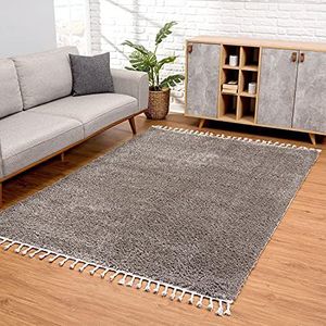 carpet city Tapijt woonkamer - Shaggy hoogpolig grijs - 160x230 cm effen - moderne tapijten met franjes