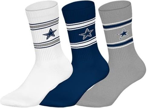 NFL DALLAS COWBOYS 3pk Crew Socks - WHT/BLU/MGR - 35/38
