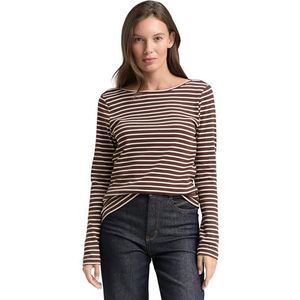 TOM TAILOR T-shirt met lange mouwen voor dames, 39137 - Brown Offwhite Tee Stripe, XL