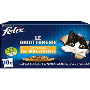 Purina Felix Le Gottonerie Natvoer voor katten met vlokken, tonijn, konijn en kip, 60 zakjes à 85 g