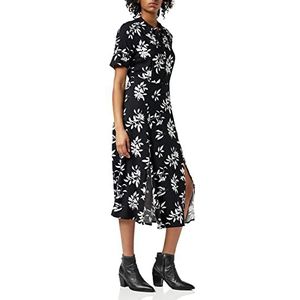 Amazon-merk - vinden. Dames Midi Bloemen Shirt Jurk,Zwart (Zwart/Wit),12