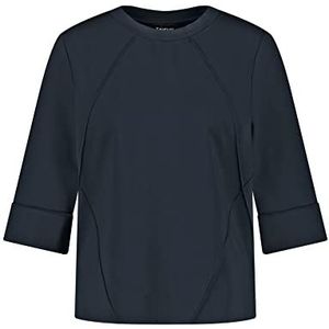 Taifun Dames 3/4 mouw shirt met biezen details EcoVero 3/4 mouw T-shirt 3/4 mouw ronde hals shirt effen, zwart (obsidiaan), 34
