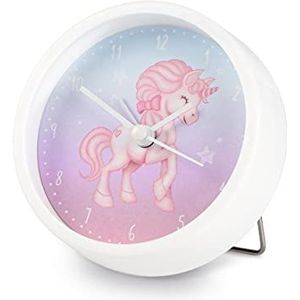 Hama 186430 Kinderwekker ""Magical Unicorn"" zonder tikken (kinderhorloge met eenhoornmotief voor meisjes, wekker op batterijen, instelbare alarmtijd, ook ideaal als leerhorloge) roze/blauw
