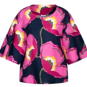Seidensticker Dames Shirt - Fashion Blouse - Regular Fit - Ronde Hals - Korte Mouw - 100% Linnen, Donkerblauw, 46