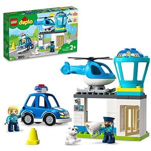 LEGO DUPLO Politie Station & Helikopter Bouwpakket met Push & Go Auto met Lichten en Sirene Plus Helikopter, Educatief Speelgoed voor Peuters vanaf 2 Jaar, Cadeau voor Jongens en Meisjes 10959