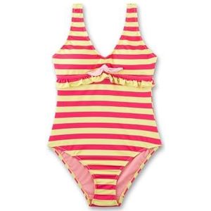 Sanetta Meisjesbadpak Geel| Comfortabel en praktisch badpak van gerecyclede polyester mix voor meisjes. Badpak met strepen en ruches details | Badmode voor kinderen, geel, 128 cm
