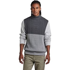 G-STAR RAW Heren Cable Color Block Loose Turtle Knit Pullover Sweater, Multicolor (lt Shadow Htr/Medium Grey Htr/Grey Htr D239-D561), XXL