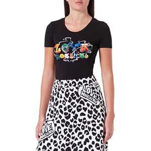 Love Moschino Dames Tight-Fitting Korte Mouwen met Graffiti Print T-shirt, zwart, 38