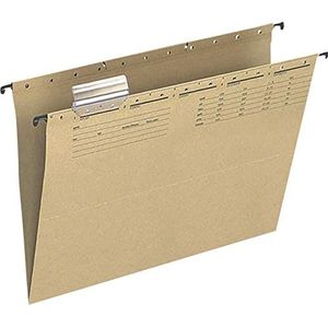 Q-Connect KF00555 25 stuks hangmappen en accessoires UniReg/voor A4 Kleur: Bruin / Van 250 g/m² Natronkarton / Zwarte organisatiedruk / met verwisselbare blanco etiketten / metalen hangrails