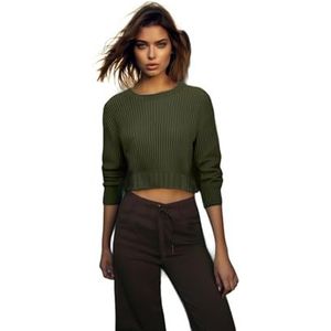 Trendyol FeMan Regular fit Basic ronde hals gebreide trui, kaki, M, Kaki, M