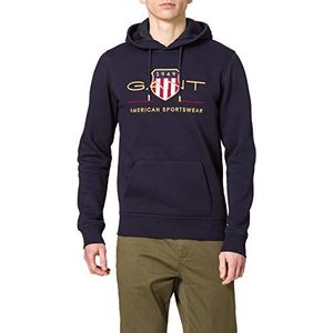 GANT Lange mouwen hoodie capuchon voorzijde logo borduurwerk kangoeroezak zwart, evening blue, XS