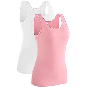 BRGUR Mouwloze onderhemd tanktop voor dames, Wit/Roze, L