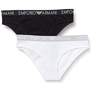 Emporio Armani Dames Bi-Pack Thong Iconic Cotton Ondergoed (2 stuks, wit/zwart, XL