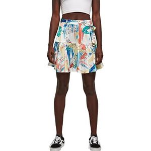 Urban Classics Damesrok met geïntegreerde shorts en ceintuur voor vrouwen, dames AOP satijn mini rok in zomerse look, maten XS - 5XL, veelkleurig, XS