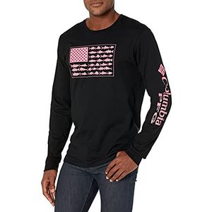 Columbia Apparel Men's Long Sleeve tee Shirt Outdoors Fishing Camping Hiking, Black with Sorbet, Medium