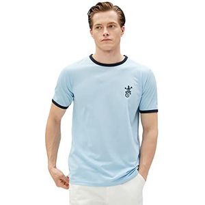 Koton Heren Lizzard geborduurd Crew Neck Short Sleeve Slim Fit T-shirt, blauw (624), S