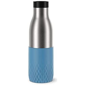 Emsa Bludrop Sleeve geïsoleerde drinkfles, 0,5 liter, 100% dicht, Quick-Press-sluiting, ergonomisch 360° drinkgenot, 12 uur warm, 24 uur koel, vaatwasmachinebestendig, roestvrij staal, blauw, N31107