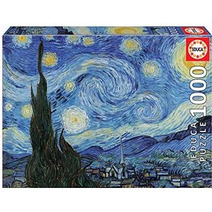 Educa, Sterrennacht, Vincent Van Gogh, puzzel met 1000 stukjes, afmetingen ca. 68 x 48 cm, inclusief puzzel om de puzzel op te hangen eenmaal klaar, vanaf 14 jaar (19263)