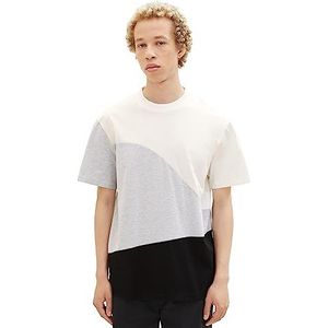 TOM TAILOR Denim Heren Relaxed Fit T-shirt met cutline-patroon, 12906-wol wit, XXL