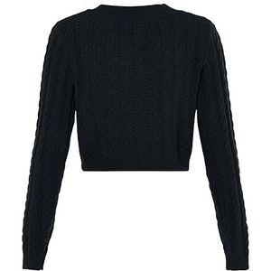 Aleva Dames korte trui met V-hals en twist-gebreid zwart maat XS/S, zwart, XS