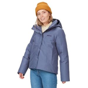 Marmot Dames Wm's Chelsea korte jas, waterdicht, geïsoleerde winterjas met capuchon, warm en winddicht donsparka, lichtgewicht opvouwbare outdoorjas, Storm, L