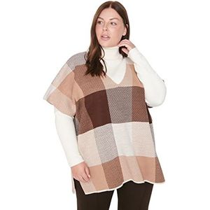 TRENDYOL Dames V-hals geruite regular rokken maten sweater, multi-color, 2XL, Multicolor, XXL