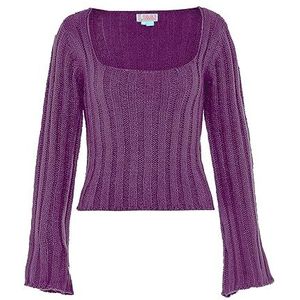 Libbi Modieuze gebreide trui voor dames met vierkante kraag acryl paars maat XL/XXL, lila, XL