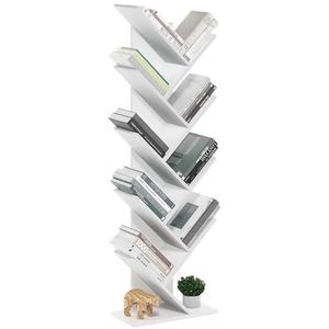 Furinno Boomboekenplank 9-laags vloerstaande boom boekenkast, wit