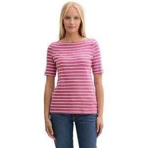 TOM TAILOR T-shirt voor dames, 36130 - Roze Velvet White Stripe, S