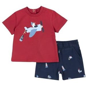 Chicco, Set voor jongens, T-shirt en shorts, met schattige en schattige patronen, ontworpen in Italië, babykleding van 0-24 maanden, cadeau-idee voor geboorte, Rood, 9 Maanden