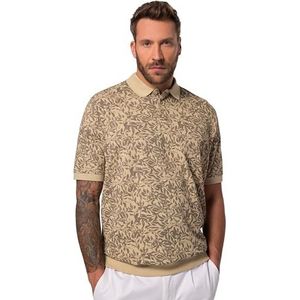 JP 1880, Heren grote maten, polo piqué floral ½ buikfit, lichtbruin, 7XL