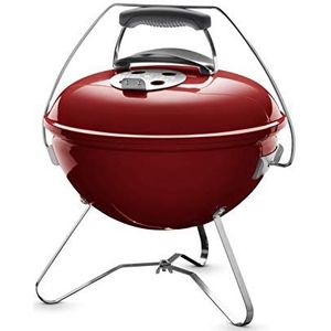 Weber Smokey Joe Premium Houtskoolbarbecue, 37 Centimeter | Draagbare Barbecue met Tuck-N-Carry Deksel En Poten Van Verguld Staal | Uitklapbare Outdoor BBQ - Karmozijnrood (1123004)