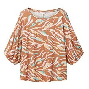 TOM TAILOR Dames T-shirt met patroon, 31758 - Bruin Abstract Blad Design, XXL