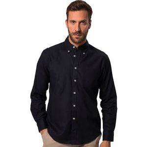 JP 1880, Heren, grote maten, linnen mixhemd, lange mouwen, button-down-kraag, moderne pasvorm, blauw, 3XL